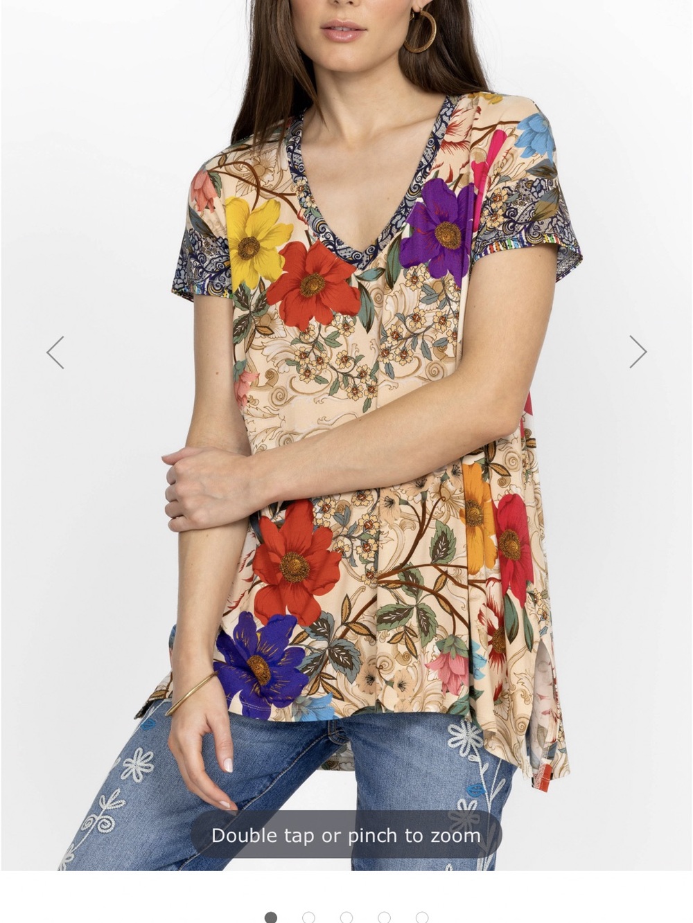 NWT Johnny Was Cream Floral Scoop Neck Long Sleeve Top - Picture 4 of 4